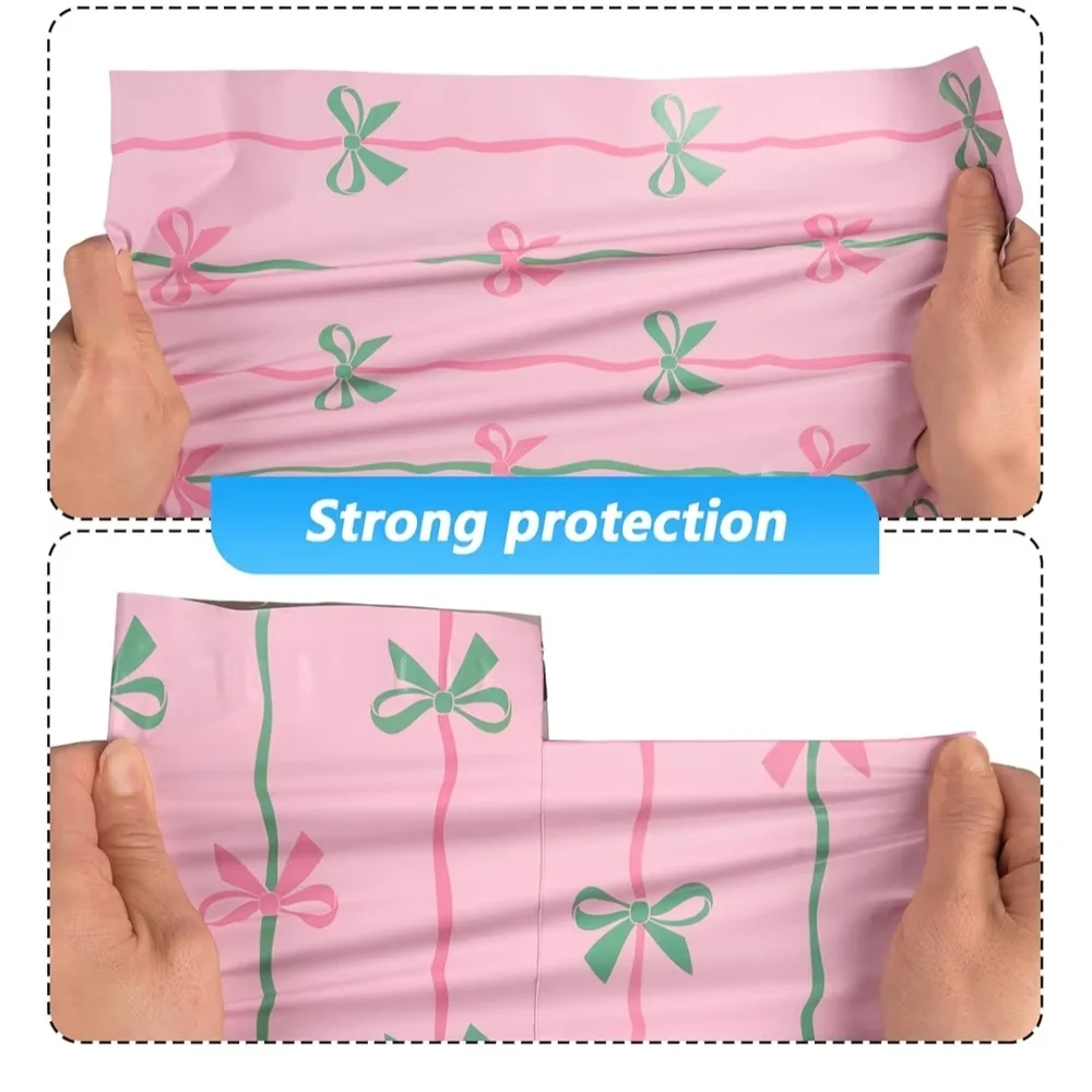 Pink Bow Printed Poly Mailers - Decorative Shipping Bags 10 Bags 10×13 - Picture 3 of 3